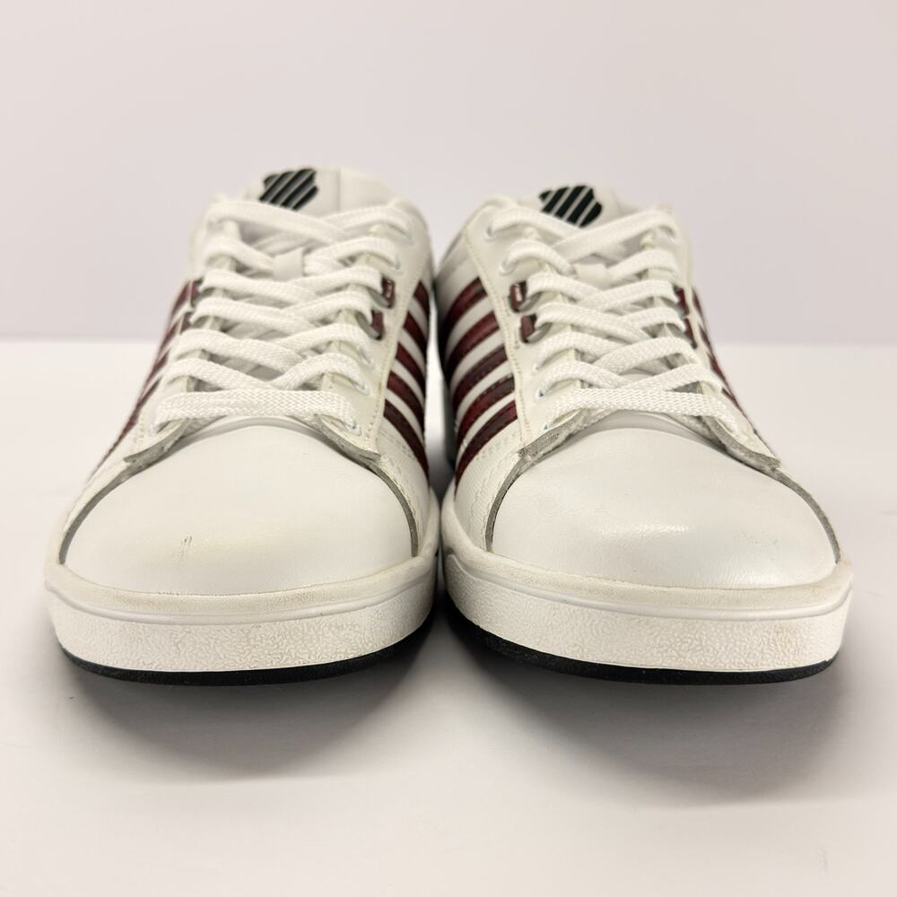 K-Swiss Women 9.5 Hoke CMF Leather Sneakers White Red Stripes 93615-199-M Low - Picture 6 of 12